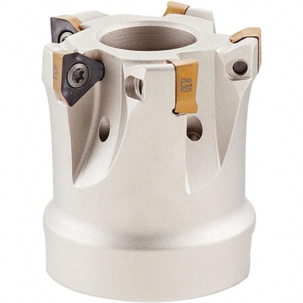 Iscar - 6 Inserts, 1-1/2" Cut Diam, 1/2" Arbor Diam, 0.2" Max Depth of Cut, Indexable Square-Shoulder Face Mill - 0° Lead Angle, 1-1/4" High, HM390 TCKT 0703PCTR Insert Compatibility, Through Coolant, Series HeliIQMill - Industrial Tool & Supply