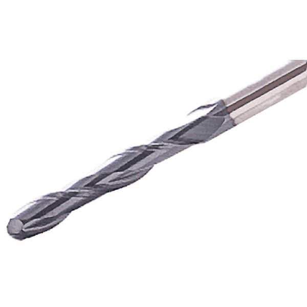 Iscar - 4mm Diam, 30mm LOC, 2 Flute Solid Carbide Ball End Mill - TiAlN Finish, Single End, 75mm OAL, 4mm Shank Diam, Spiral Flute - Industrial Tool & Supply