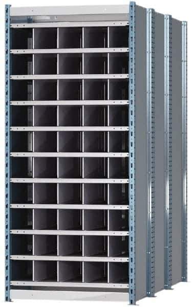 Hallowell - 50 Bin Heavy-Duty Deep Bin Industrial Shelving - 36 Inch Overall Width x 72 Inch Overall Depth x 87 Inch Overall Height, Blue and Platinum Steel Bins - Industrial Tool & Supply