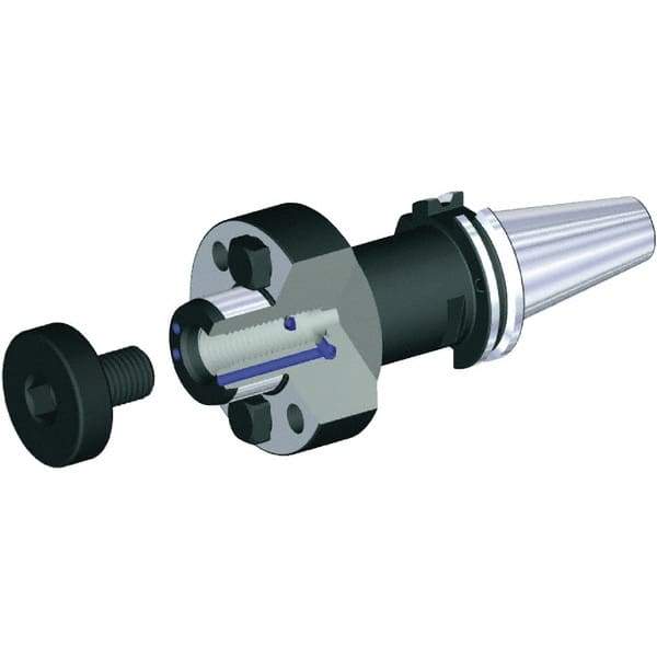 Kennametal - DIN69871-50 Taper Shank 40mm Pilot Diam Shell Mill Holder - 150mm Flange to Nose End Projection, 89.3mm Nose Diam, M20x2.5 Lock Screw, Through-Spindle & DIN Flange Coolant - Exact Industrial Supply