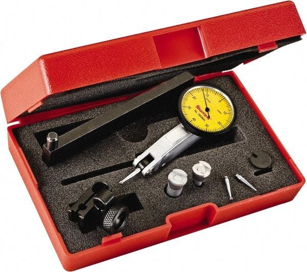 Starrett - 0.8 mm Range, 0.01 mm Dial Graduation, Horizontal Dial Test Indicator - 1-1/4 Inch Yellow Dial, 0-40-0 Dial Reading - Industrial Tool & Supply