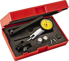 Starrett - 0.8 mm Range, 0.01 mm Dial Graduation, Horizontal Dial Test Indicator - 1-1/4 Inch Yellow Dial, 0-40-0 Dial Reading - Industrial Tool & Supply