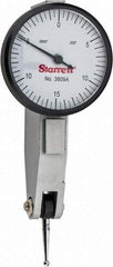 Starrett - 0.03 Inch Range, 0.0005 Inch Dial Graduation, Horizontal Dial Test Indicator - 1-1/4 Inch White Dial, 0-15-0 Dial Reading - Industrial Tool & Supply