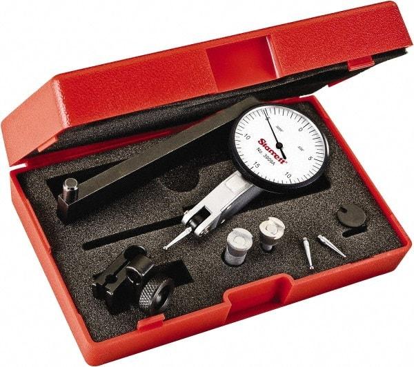 Starrett - 0.03 Inch Range, 0.0005 Inch Dial Graduation, Horizontal Dial Test Indicator - 1-9/16 Inch White Dial, 0-15-0 Dial Reading - Industrial Tool & Supply