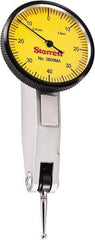 Starrett - 0.8 mm Range, 0.01 mm Dial Graduation, Horizontal Dial Test Indicator - 1-1/4 Inch Yellow Dial, 0-40-0 Dial Reading - Industrial Tool & Supply