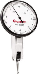 Starrett - 0.008 Inch Range, 0.0001 Inch Dial Graduation, Horizontal Dial Test Indicator - 1-9/16 Inch White Dial, 0-4-0 Dial Reading - Industrial Tool & Supply