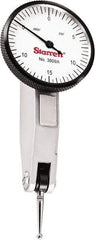 Starrett - 0.03 Inch Range, 0.0005 Inch Dial Graduation, Horizontal Dial Test Indicator - 1-1/4 Inch White Dial, 0-15-0 Dial Reading - Industrial Tool & Supply