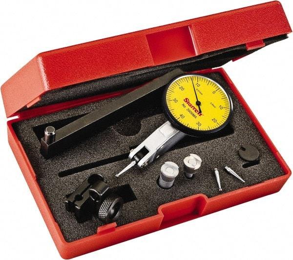 Starrett - 0.8 mm Range, 0.01 mm Dial Graduation, Horizontal Dial Test Indicator - 1-9/16 Inch Yellow Dial, 0-40-0 Dial Reading - Industrial Tool & Supply