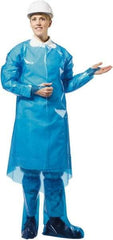 PolyConversions - 4 mil Thick Chemical Resistant Coat Apron - Polyolefin, Blue - Industrial Tool & Supply