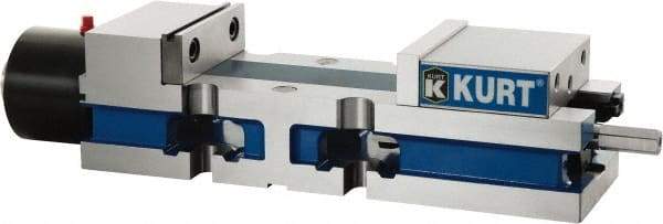 Kurt - 4" Jaw Width, 6" Jaw Opening Capacity, Horizontal Stationary Machine Vise - Hydraulic Operation, 7,800 Lb Capacity, 1 Station, 14.16" Long x 3.4900" High x 1-15/64" Deep, 1.235" Jaw Height, Ductile Iron - Industrial Tool & Supply
