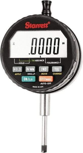 Starrett - 1" Max Measurement, 0.00005, 0.0001, 0.0005 & 0.001" Graduation, Electronic Drop Indicator - Accurate to 0.0001", Inch & Metric System, LCD Display - Industrial Tool & Supply