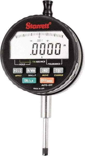 Starrett - 1" Max Measurement, 0.00005" Graduation, Electronic Drop Indicator - Accurate to 0.0001", Inch & Metric System, LCD Display - Industrial Tool & Supply