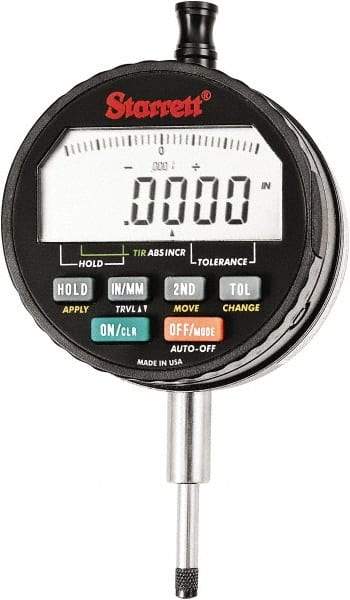 Starrett - 15mm Max Measurement, 0.00005" Graduation, Electronic Drop Indicator - Accurate to 0.0001", Inch & Metric System, LCD Display - Industrial Tool & Supply
