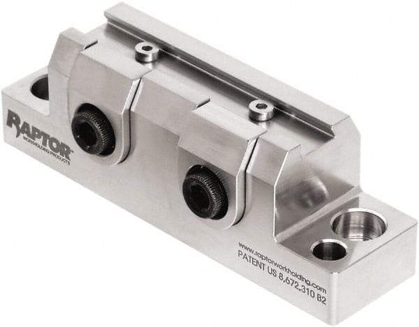 Raptor Workholding - 1-1/4" High x 1" Wide x 3-3/4" Long Vise Clamp - 3/8" Jaw Opening Capacity, 1/8" High x 2-1/2" Wide Jaw, For 4 & 5 Axis Workholding Systems - Industrial Tool & Supply