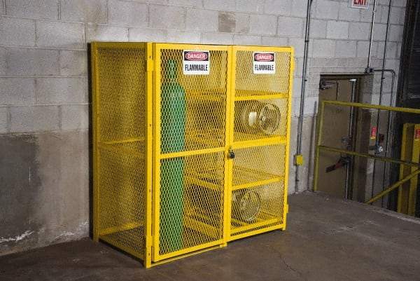 Illinois Engineered Products - 4 Shelf Gas Cylinder Storage Cabinet - Steel, 30" Wide x 33-1/2" Deep x 65" High, Yellow - Industrial Tool & Supply