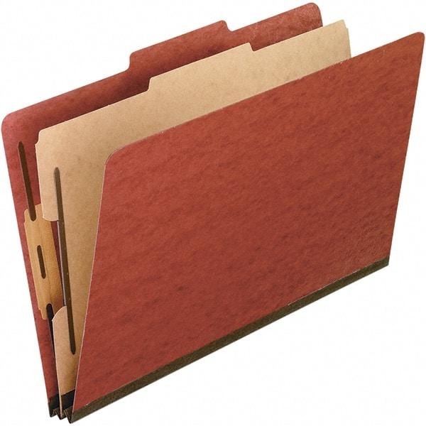 Pendaflex - 8-1/2 x 11", Letter Size, Red, Classification Folders with Top Tab Fastener - 25 Point Stock, Right of Center Tab Cut Location - Industrial Tool & Supply