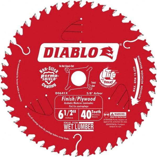 Freud - 6-1/2" Diam, 5/8" Arbor Hole Diam, 40 Tooth Wet & Dry Cut Saw Blade - Carbide-Tipped, Finishing Action, Standard Round Arbor - Industrial Tool & Supply