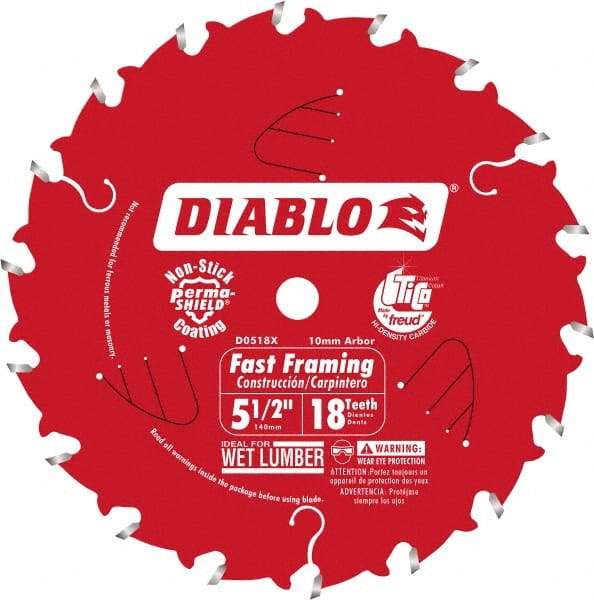 Freud - 5-1/2" Diam, 10mm Arbor Hole Diam, 18 Tooth Wet & Dry Cut Saw Blade - Carbide-Tipped, Framing Action, Standard Round Arbor - Industrial Tool & Supply