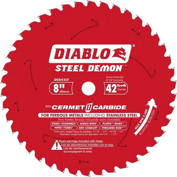 Freud - 8" Diam, 5/8" Arbor Hole Diam, 42 Tooth Wet & Dry Cut Saw Blade - Carbide-Tipped, Burr-Free Action, Standard Round Arbor - Industrial Tool & Supply