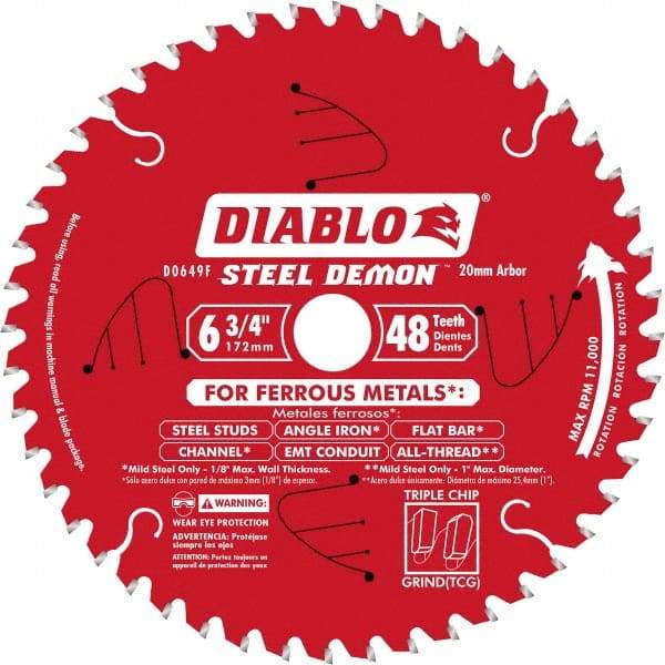 Freud - 6-3/4" Diam, 20mm Arbor Hole Diam, 48 Tooth Wet & Dry Cut Saw Blade - Carbide-Tipped, Burr-Free Action, Standard Round Arbor - Industrial Tool & Supply