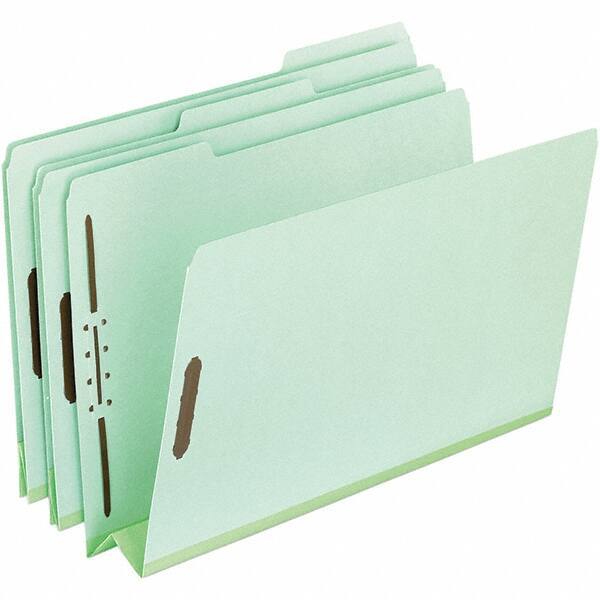 Pendaflex - 8-1/2 x 11", Letter Size, Green, Classification Folders with Top Tab Fastener - 25 Point Stock, Assorted Tab Cut Location - Industrial Tool & Supply