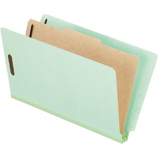 Pendaflex - 8-1/2 x 14", Legal, Pale Green, Classification Folders with End Tab Fastener - 25 Point Stock, End Tab Cut Location - Industrial Tool & Supply