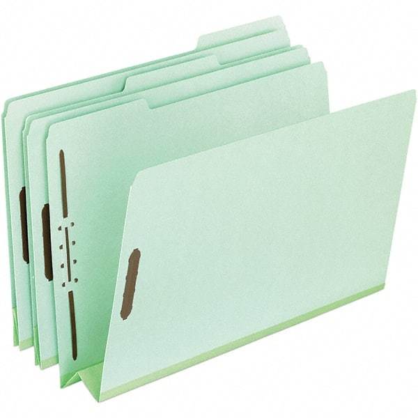 Pendaflex - 8-1/2 x 14", Legal, Green, Classification Folders with Top Tab Fastener - 25 Point Stock, Assorted Tab Cut Location - Industrial Tool & Supply