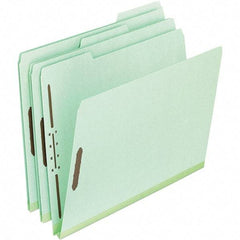 Pendaflex - 8-1/2 x 11", Letter Size, Green, Classification Folders with Top Tab Fastener - 25 Point Stock, Assorted Tab Cut Location - Industrial Tool & Supply