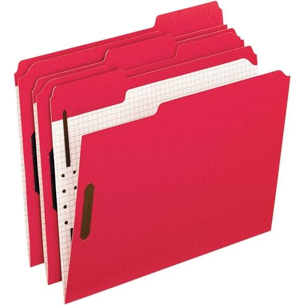 Pendaflex - 11-5/8 x 9-1/2", Letter Size, Red, File Folders with Top Tab - 11 Point Stock, Assorted Tab Cut Location - Industrial Tool & Supply