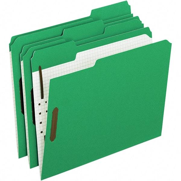 Pendaflex - 11-5/8 x 9-1/2", Letter Size, Green, File Folders with Top Tab - 11 Point Stock, Assorted Tab Cut Location - Industrial Tool & Supply