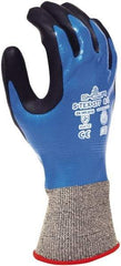 SHOWA - Size XL (9), ANSI Cut Lvl A4, Abrasion Lvl 4, Foam Nitrile Coated Polyester/Nylon/Stainless Steel/Kevlar Cut Resistant Gloves - Fully Coated Coated, Knit Wrist, Black/Blue, Paired - Industrial Tool & Supply