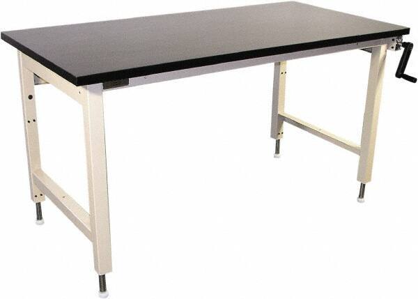 Proline - 60 Wide x 30" Deep x 42" High, Chem-Guard Workbench - Adjustable Height Legs, Beige - Industrial Tool & Supply