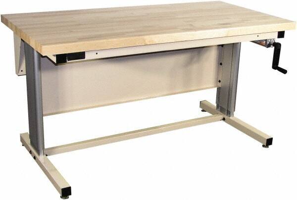 Proline - 72 Wide x 30" Deep x 42" High, Maple Workbench - Adjustable Height Legs, Beige - Industrial Tool & Supply