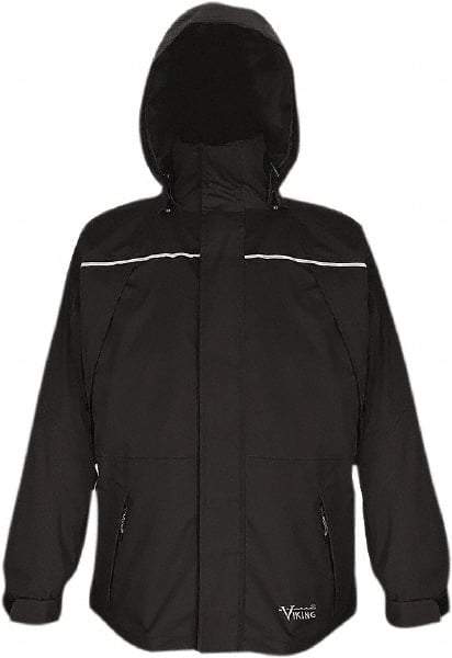 Viking - Size L, Black, Waterproof, Wind Resistant Jacket - 43" Chest, 5 Pockets, Detachable, Packable Hood, Hook & Loop Wrist - Industrial Tool & Supply