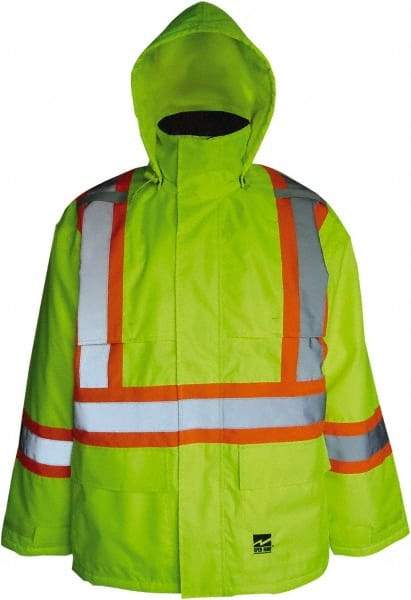 Viking - Size S, High Visibility Lime, Cold Weather, Jacket - 37" Chest, 2 Pockets, Detachable Hood, Hook & Loop Wrist - Industrial Tool & Supply