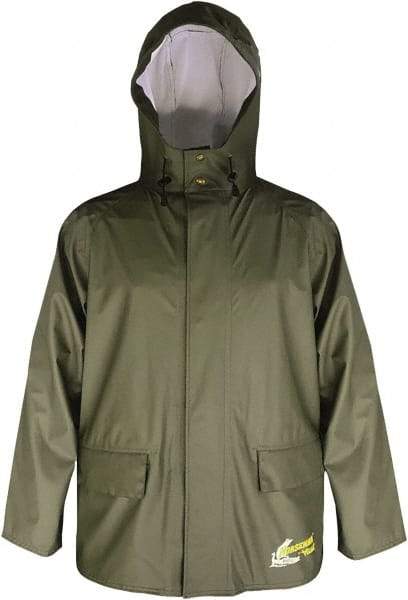 Viking - Size L, Moss Green, Waterproof Jacket - 43" Chest, 2 Pockets, Detachable Hood, Snap at Wrist - Industrial Tool & Supply