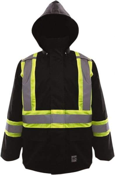 Viking - Size 3XL High Visibility & Water Resistant Jacket - Black, Polyester & Polyurethane, Zipper, Hook & Loop Closure, 55" Chest - Industrial Tool & Supply