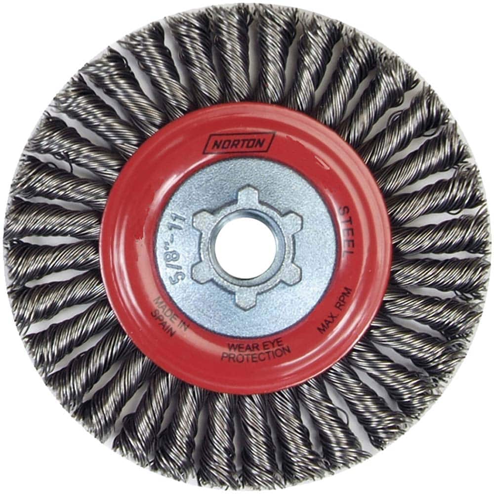 Norton - 9" OD, 5/8-11 Arbor Hole, Stringer Bead Carbon Wheel Brush - Industrial Tool & Supply