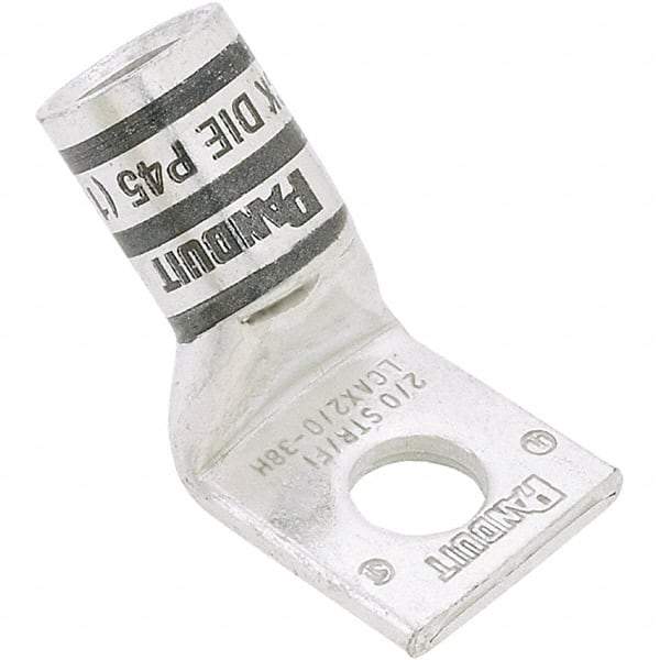 Panduit - 4/0 AWG Noninsulated Compression Connection 45° Angle Ring Terminal - 3/8" Stud, 2.26" OAL x 1.19" Wide, Tin Plated Copper Contact - Industrial Tool & Supply
