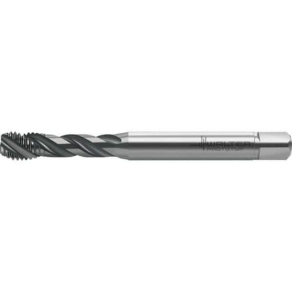 Walter-Prototyp - M8x1.25 Metric 3 Flute 6HX Semi-Bottoming Spiral Flute Tap - High Speed Steel, TiAlN Finish, 90mm OAL, Right Hand Flute, Right Hand Thread, Series TC121 - Exact Industrial Supply