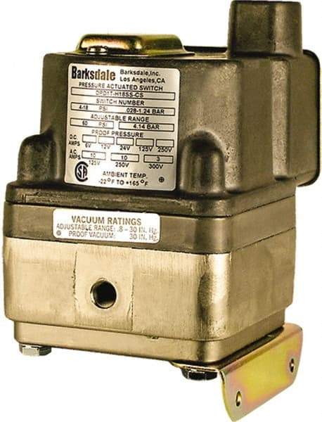 Barksdale - 0.5 to 80 psi Adjustable Range, 160 Max psi, Differential Pressure Switch - 1/8 NPT Female, 18in Free Leads, 2 x SPDT Contact, 300SS Wetted Parts, 0.5% Repeatability - Industrial Tool & Supply