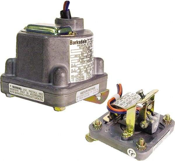 Barksdale - 0.5 to 80 psi Adjustable Range, 160 Max psi, Diaphragm Pressure Switch - 1/4 NPT Female, 18in Free Leads, SPDT Contact, 304SS Wetted Parts, 0.5% Repeatability - Industrial Tool & Supply