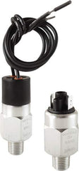 Barksdale - 700 to 1,900 psi Adjustable Range, 9,000 Max psi, Compact Pressure Switch - 1/8 NPT Male, 18in Free Leads, SPST/ NC Contact, Brass Wetted Parts, 4% Repeatability - Industrial Tool & Supply