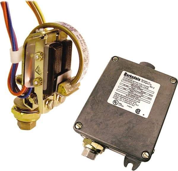 Barksdale - 325 to 6,500 psi Adjustable Range, 9,750 Max psi, Bourdon Tube Pressure Switch - 1/4 NPT Female, Terminals, SPDT Contact, 316SS Wetted Parts, 1% Repeatability - Industrial Tool & Supply