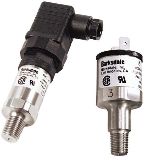 Barksdale - 20 to 120 psi Adjustable Range, 140 Max psi, Compact Pressure Switch - 1/4 NPT Male, SJO Type Cable, (3) 18in Free Leads, SPDT Contact, SS Wetted Parts, 8% Repeatability - Industrial Tool & Supply
