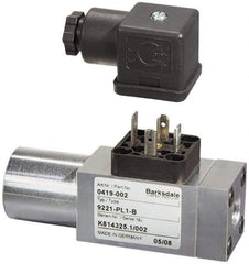 Barksdale - 510 to 5,800 psi Adjustable Range, 8,700 Max psi, Compact Pressure Switch - 7/16-20 UNF SAE, DIN 43650, SPDT Contact, SS Wetted Parts, 2% Repeatability - Industrial Tool & Supply