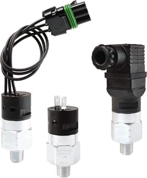 Barksdale - 300 to 1,200 psi Adjustable Range, 9,000 Max psi, Compact Pressure Switch - 1/4 NPT Male, DIN 43650A, SPDT Contact, Brass Wetted Parts, 3% Repeatability - Industrial Tool & Supply