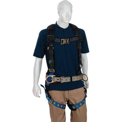 PRO-SAFE - 310 Lb Capacity, Size X-Large, Full Body Construction Harness - Polyester, Tongue Buckle Leg Straps, Tongue Buckle Chest Strap, Gray/Blue, AntiTangle Strap & Back D Ring - Industrial Tool & Supply