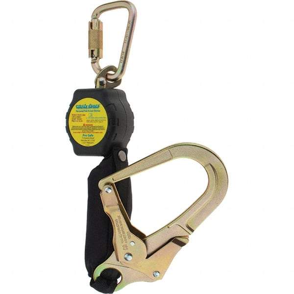 PRO-SAFE - 6' Long, 350 Lb Capacity, Ultra-High Molecular Weight Polyethylene Webbing Self-Retracting Lifeline - Steel Locking Rebar Hook Connector, Steel Carabiner Connector, Black - Industrial Tool & Supply