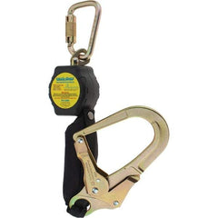 PRO-SAFE - 6' Long, 350 Lb Capacity, Ultra-High Molecular Weight Polyethylene Webbing Self-Retracting Lifeline - Steel Locking Rebar Hook Connector, Steel Carabiner Connector, Black - Industrial Tool & Supply
